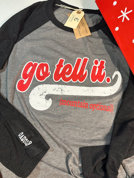 Go Tell It 3/4 Sleeve Raglan Tee, Gray, Black Limited Edition