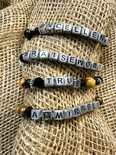 Philippians 4:8 Think on These Things Bracelets Stack of 4