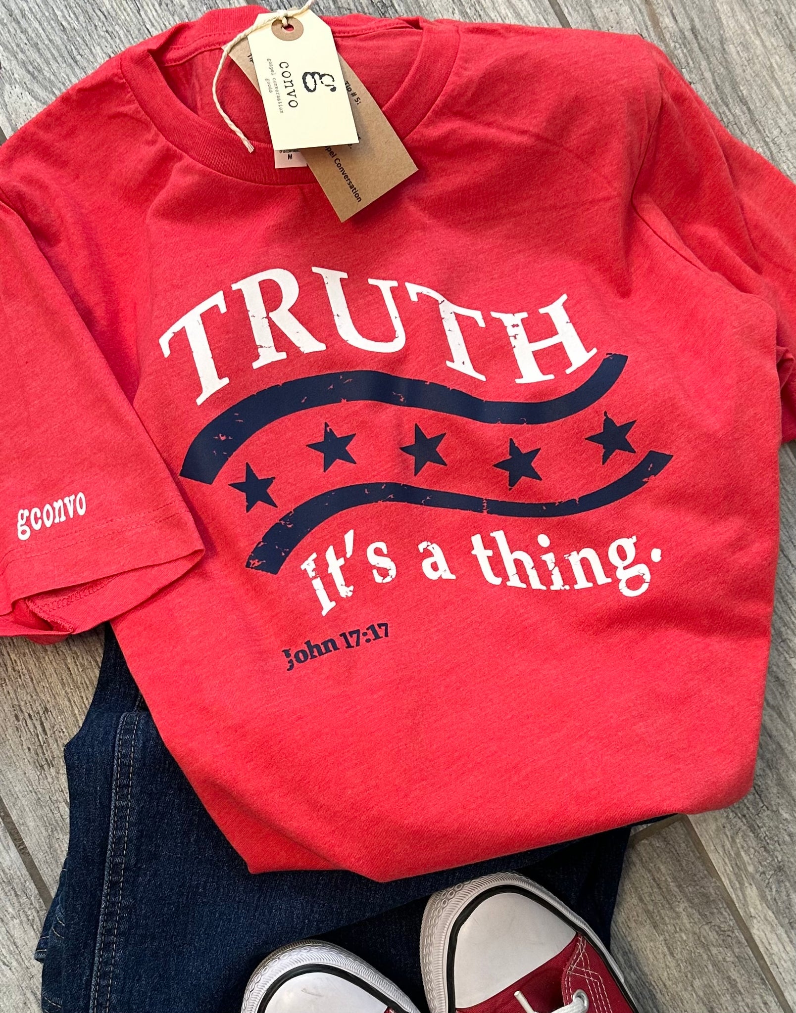 "Truth. It's a thing." USA Special Edition, Short Sleeve Tee Shirt, Crew Neck, Heather Red